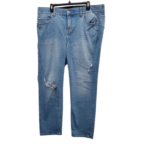 Torrid Bombshell Straight Woman's Light Wash Distressed Stretch Jeans Plus 20R‎ - Picture 1 of 7